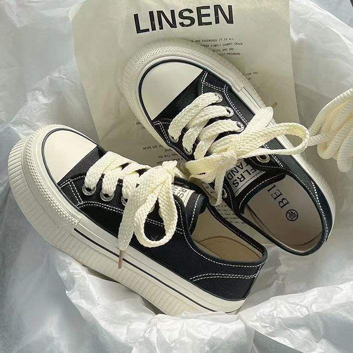 Milk fufu Women's Platform Canvas Shoes2025Spring and Autumn Niche Design Canvas Shoes Korean Style Versatile White Sneakers