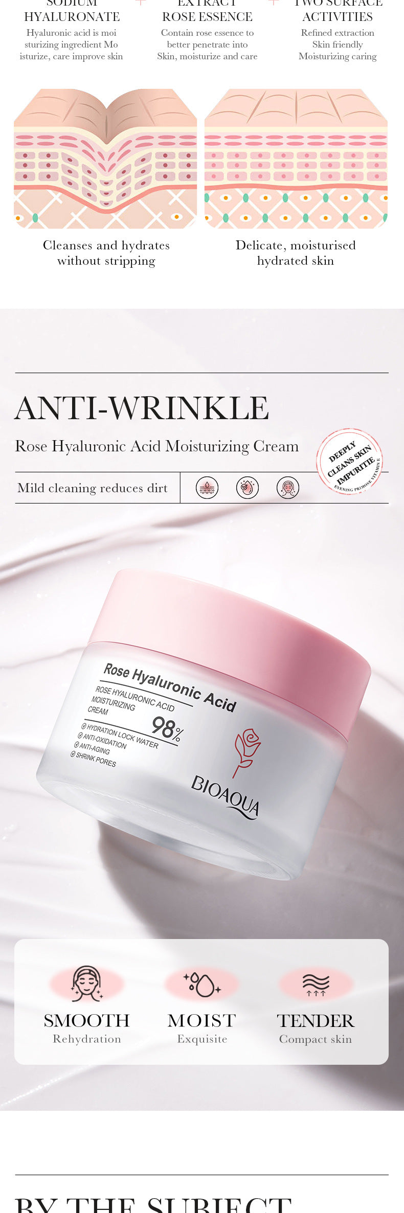 Rose Hyaluronic Acid Skincare Set Hydrating, Cleansing, Moisturizing, and Skin Rejuvenation Six-Piece Set Wholesale from Foreign Trade Manufacturer