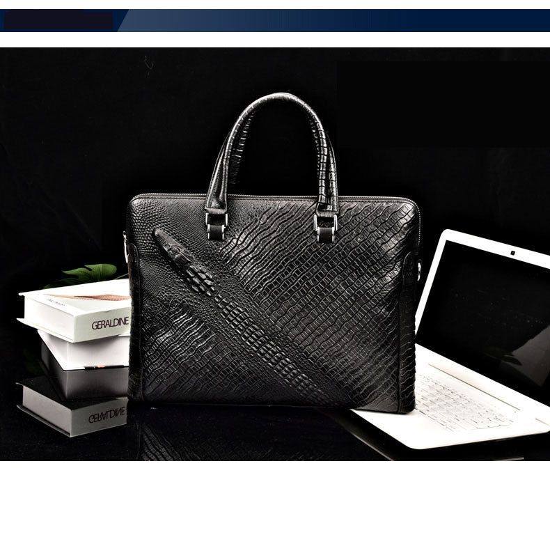 Fengeluoer Fingerprint Lock Bag Genuine Leather Men's Business Briefcase High-end Crocodile Pattern Top Layer Cowhide Handbag