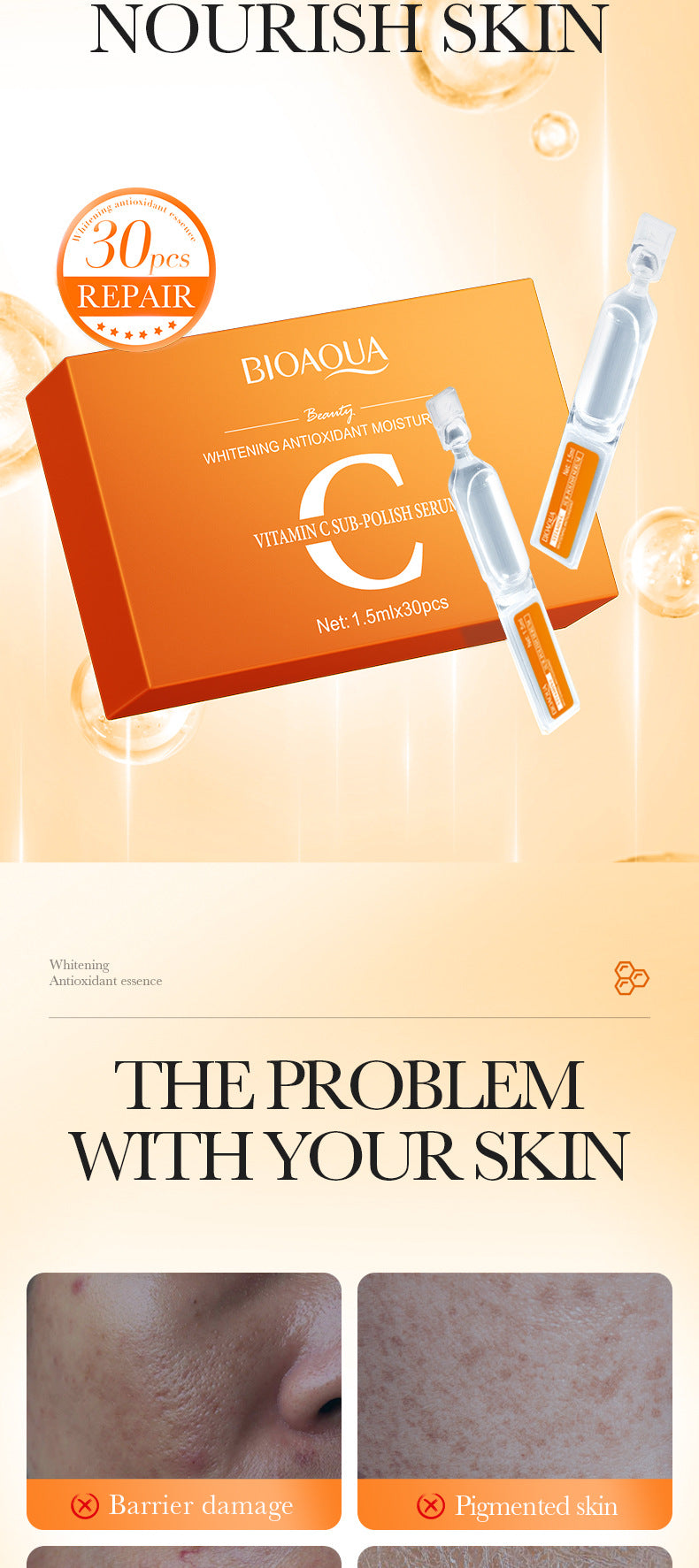 Vitamin C Whitening Essence BIOAQUA Hydrating and Anti-Oxidation Single-Use Essence Liquid Cross-Border Wholesale