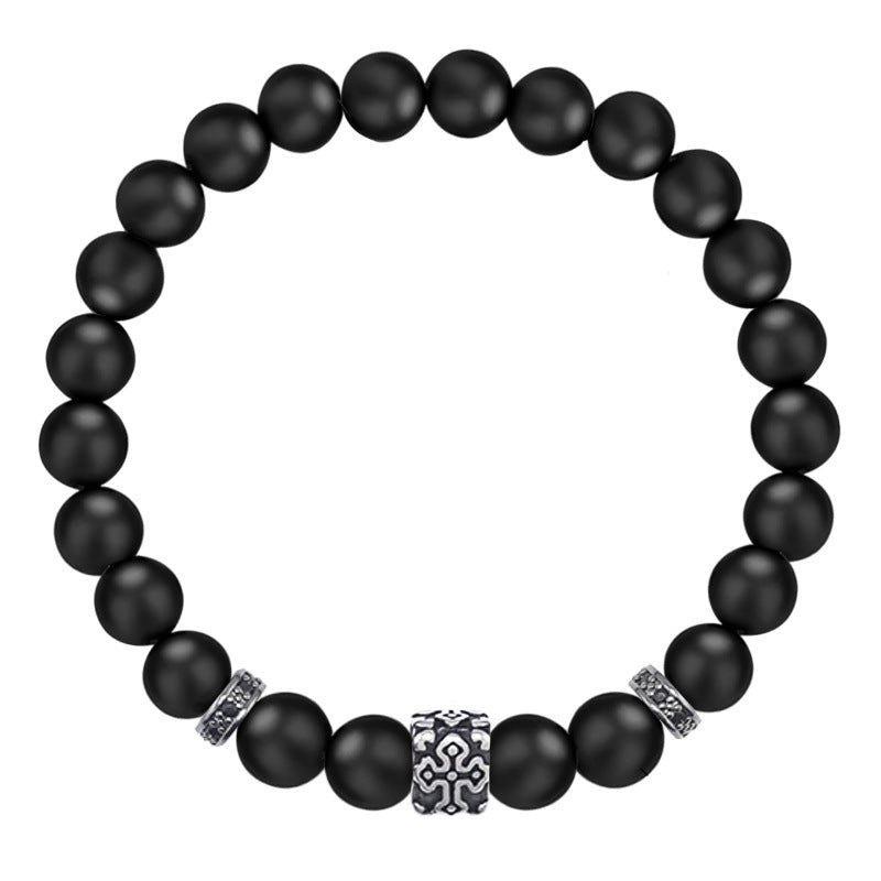 Men's Cross Bracelet Natural Stone8mm Beaded Bracelet Card Cross Spacer Black Matte Bracelet