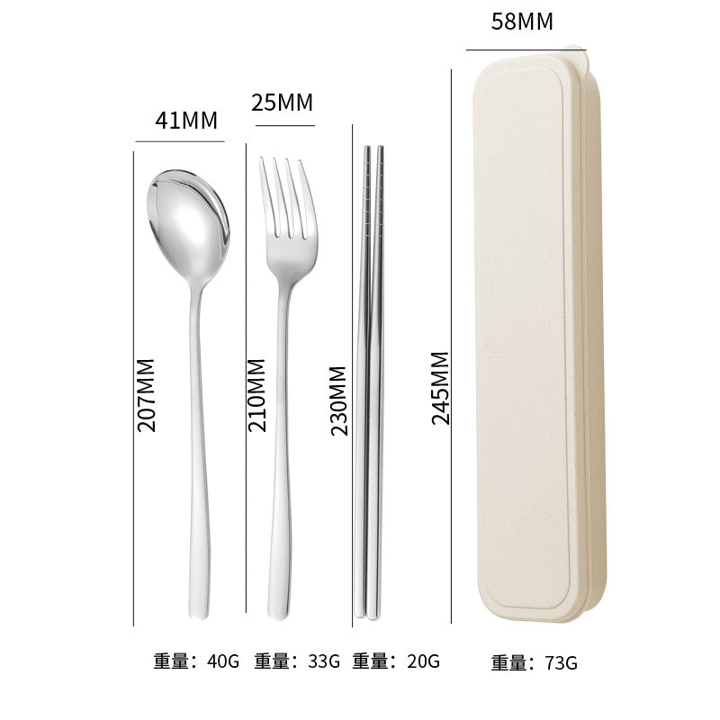304Stainless Steel Tableware Student Korean Portable Tableware Office Worker Outdoor Spoon Fork Chopsticks Four-piece Set