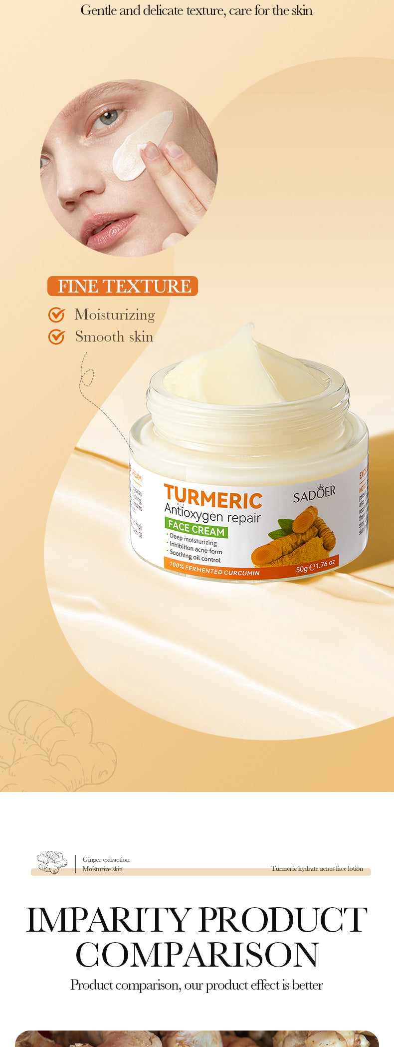 Full English Turmeric Face Cream50g SADOER Moisturizing, rejuvenating, hydrating, smooth moisturizing cream for  foreign trade wholesale