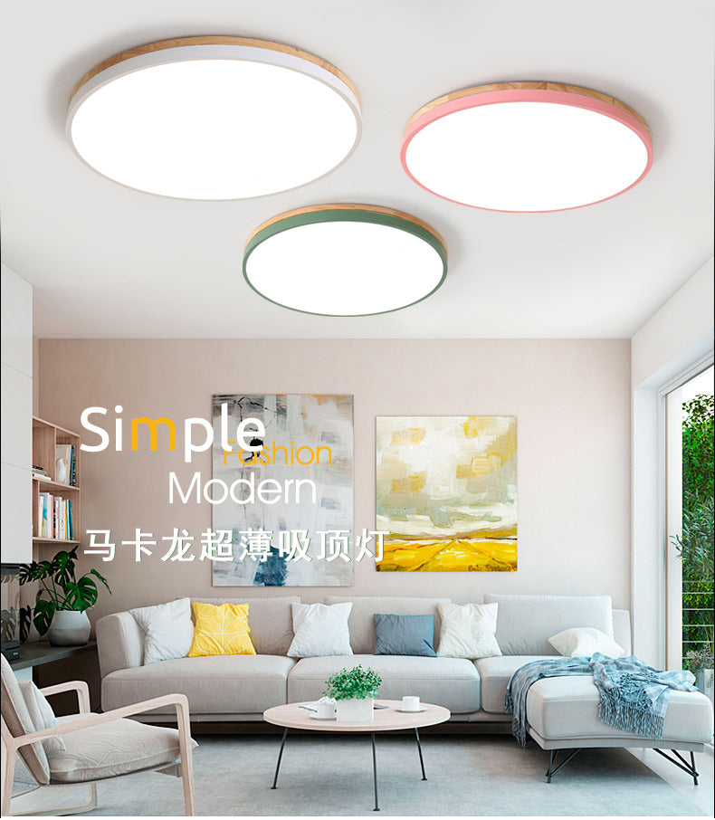 Nordic Solid Wood Macaron Ceiling Light led Round Iron Art Bedroom Lamp Living Room Lamp Home Decor
