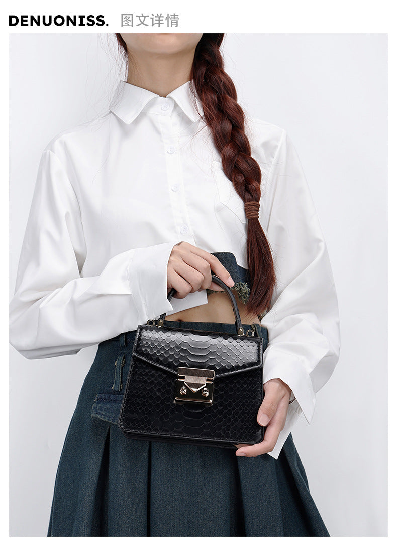 Snake Pattern Kelly Bag Niche Versatile Handbag High-Quality Fashion Women's Bag Light Luxury Single Shoulder Crossbody Women's Bag