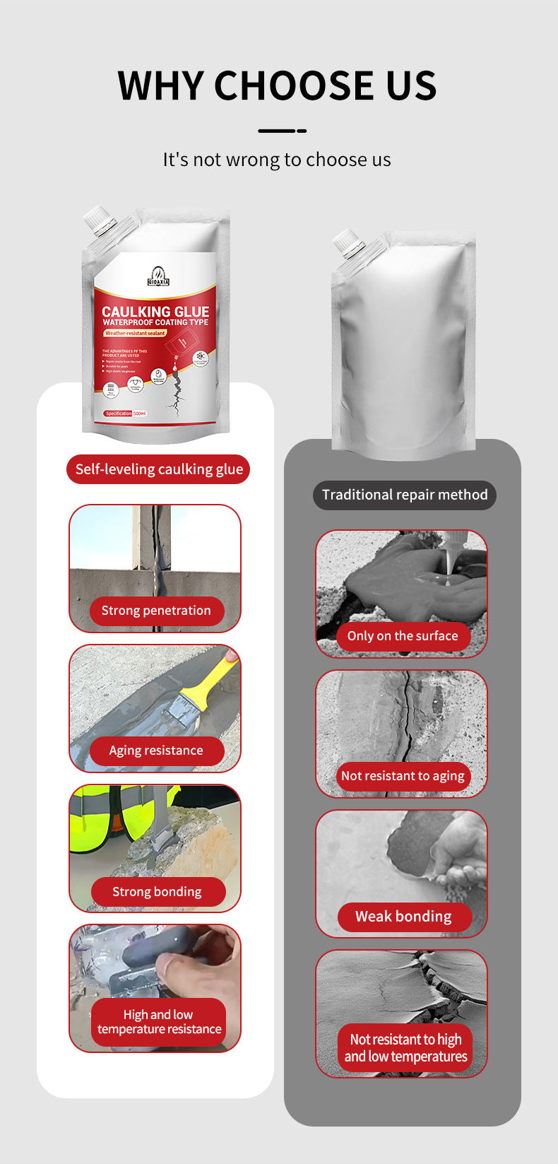 Roof Leak Road Sealer Waterproof Anti-Crack Sealant Ground Crack Wall High Elastic Anti-Crack Grout