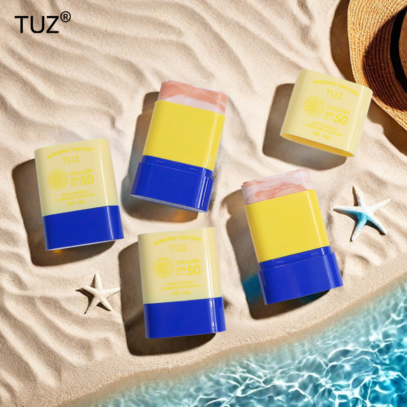 Facial Makeup Collagen Double Color Sunscreen Stick Moisturizing Brightening Skin Tone Waterproof Sunscreen Cream