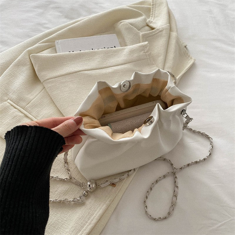 French Style Ruched Cloud Bag Niche Design Single Shoulder Women's Bag Versatile Chain Simple Fashion Crossbody Underarm Women's Bag