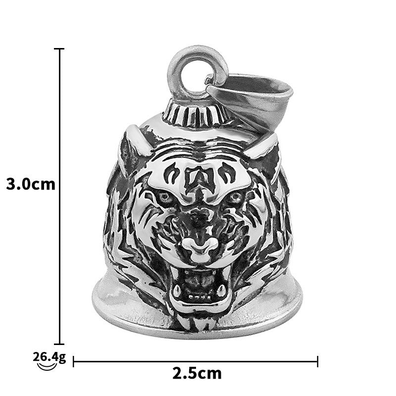 Stainless Steel Vintage Bell Punk Men's Motorcycle Style Oil Drop Distressed Titanium Steel Tiger Pendant Necklace