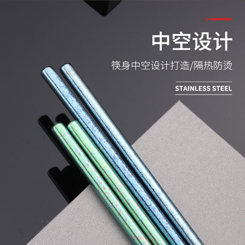 Pure Titanium Crystal Chopsticks for Home and Outdoor Use, Light Luxury Colorful Ice Flower Chopsticks23cm Half Square Chopsticks Restaurant Antibacterial Titanium Chopsticks