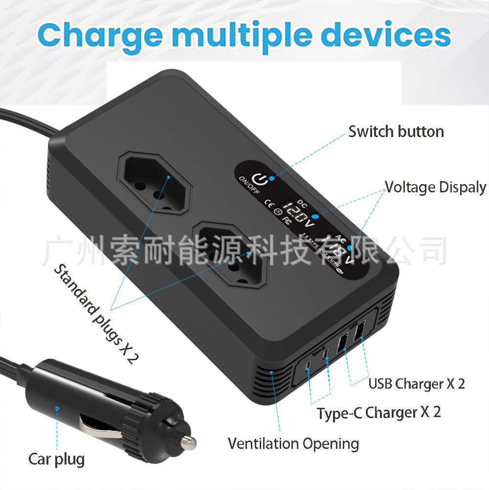 Export Car Inverter200W 12V Turn110V/220V Universal Socket for European, American, and Brazilian Standards