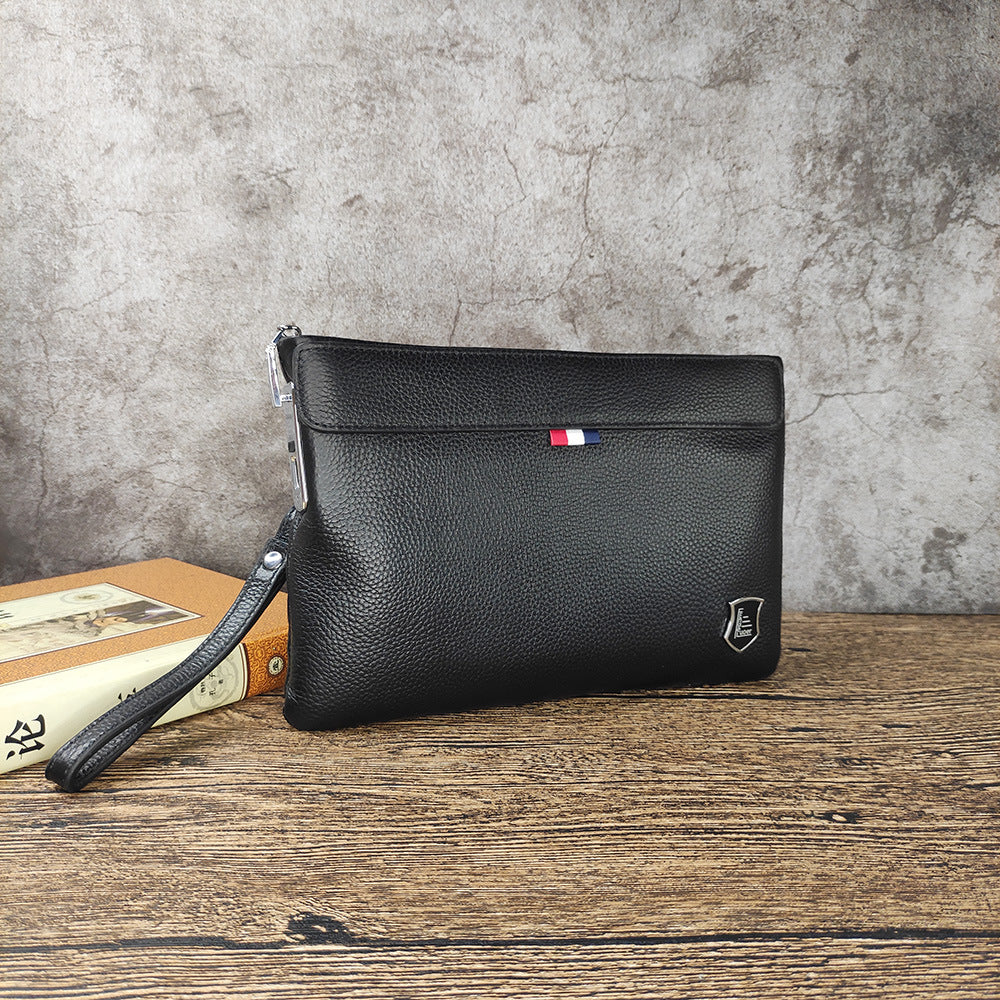 Business Commuting Genuine Leather Clutch Bag for Men, Casual Large Capacity Top Layer Cowhide Men's Handheld Wallet Phone Bag