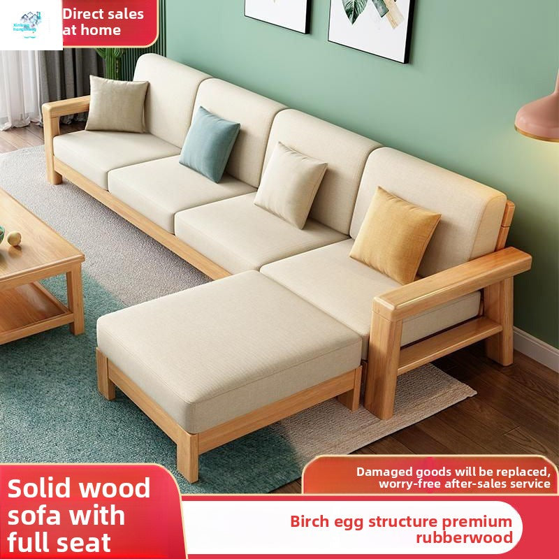 Light Luxury Retro Living Room Modern Solid Wood Sofa Set Simple Sofa Bed Dual-use Small Apartment Fabric New Chinese Style