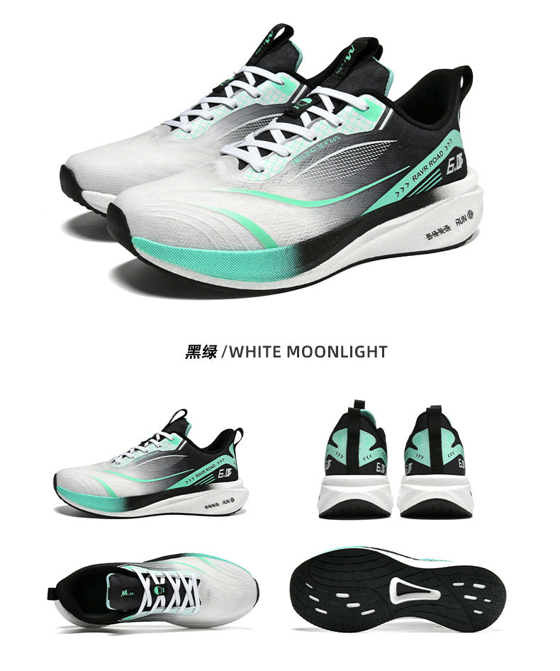 Summer New National Trend Sports Shoes Couple Breathable Student Running Shoes Popcorn Carbon Plate High Elastic Shock Absorption Men's Shoes