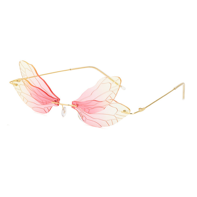 Dragonfly Sunglasses for Women, Stylish Wing Design, Fashionable Double Lens Party Dance Frameless Sunglasses