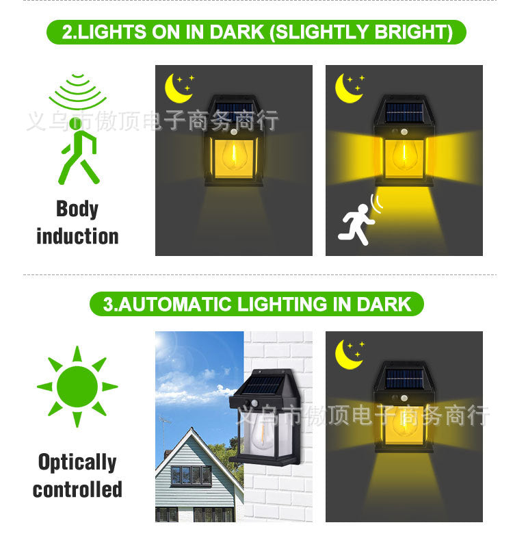 New Solar Light Outdoor Human Body Sensor Light Waterproof Street Light Tungsten Wall Light Garden Courtyard Night Light