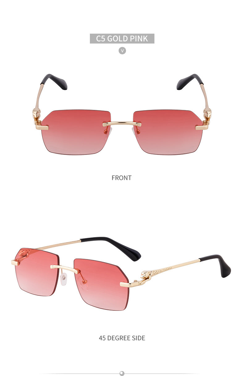 European and American Frameless Cut Edge Leopard Temple Sunglasses for Men Retro Square Frame Driving Sun Protection Sunglasses Wholesale Glasses