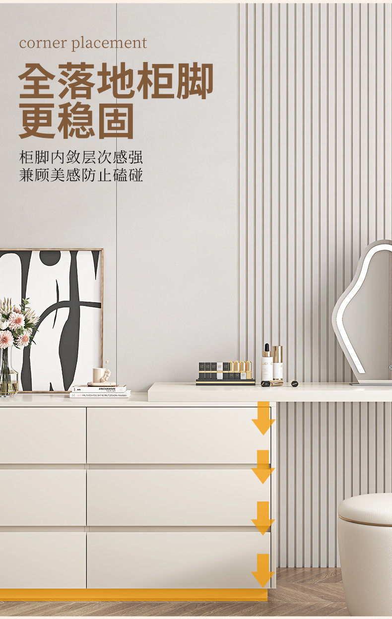 Khaki Gray Solid Wood Dressing Table Bedroom Makeup Cabinet Room Master Bedroom Makeup Mirror Makeup Table Small Apartment Internet Celebrity Makeup