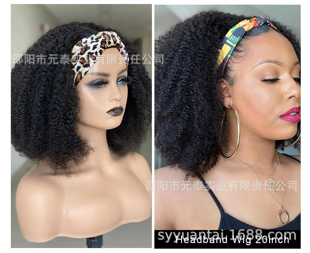 Hair Band Brazilian Human Hair 180% Density Kinky Curly Headband W