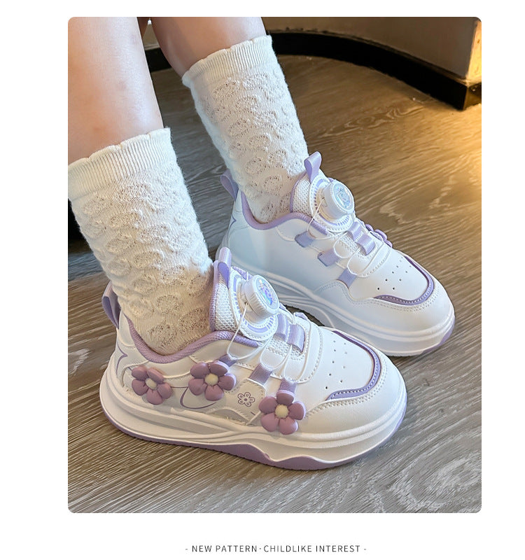 Children's Sports Shoes Spring and Autumn2025New Student Knob Girls' White Sneakers Versatile Casual Girls' Running Shoes