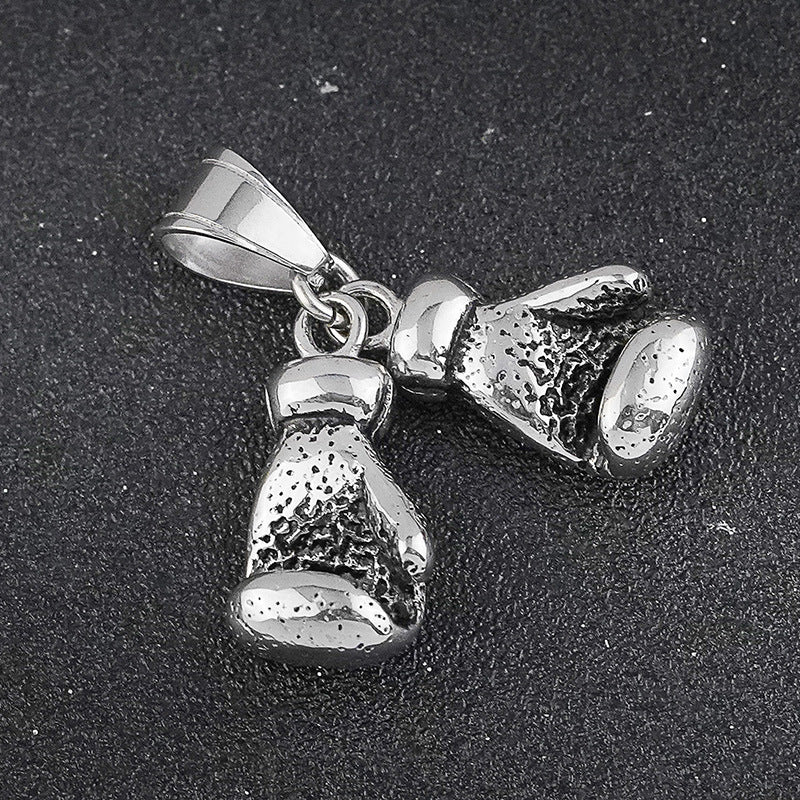 European and American Titanium Steel Boxing Gloves Pendant Personality Punk Retro Trendy Men's Boxer Stainless Steel Pendant Direct Supply from Manufacturer