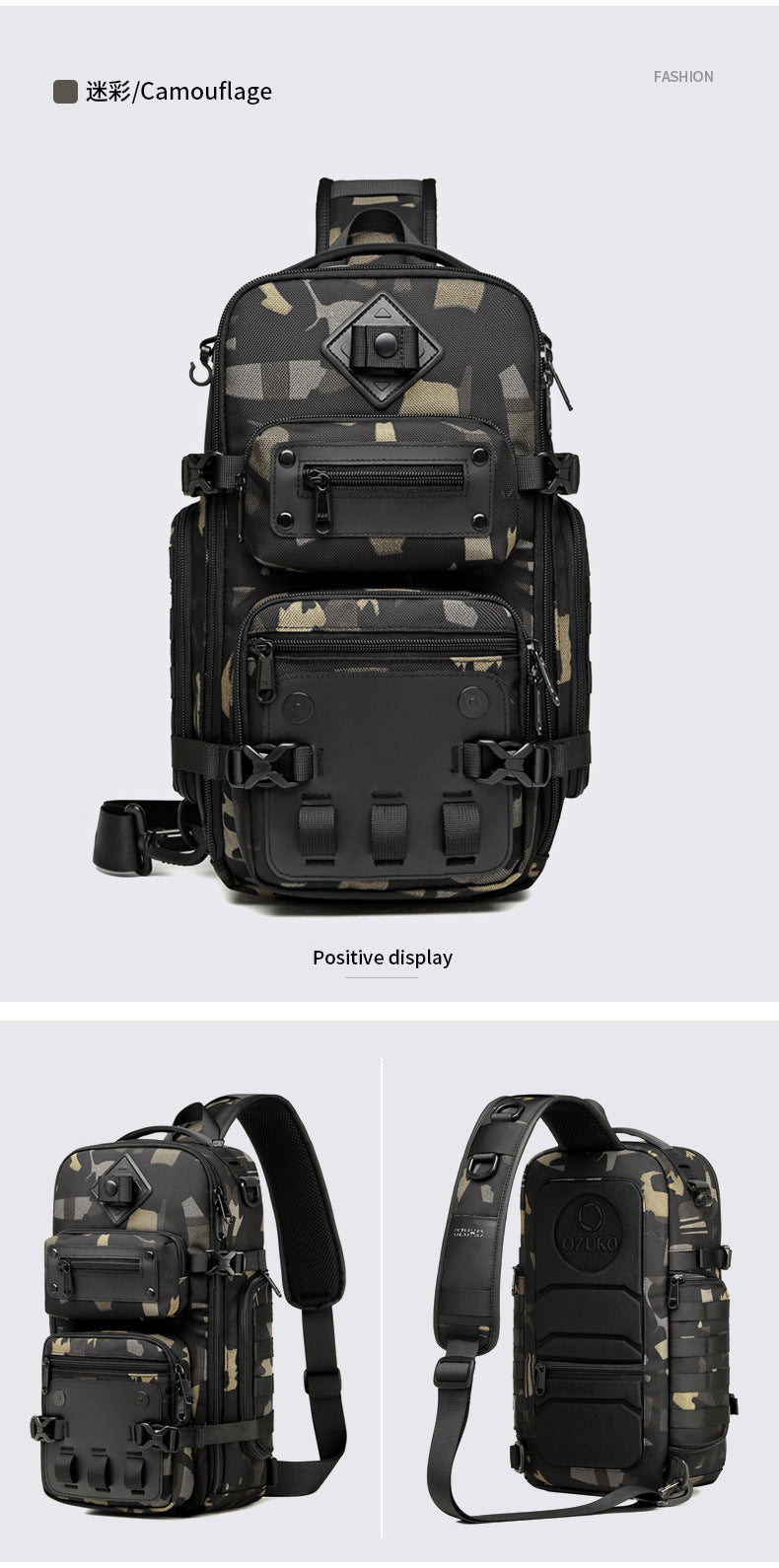 OZUKO Tactical Chest Bag Men's Crossbody Bag Shoulder Bag Men's Outdoor Sports Waterproof High-Quality Men's Bag