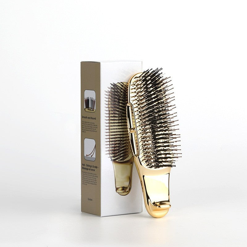 Cross-Border Electroplated Meridian Massage Comb Round Bead Three-Stage Comb Teeth Smooth Hair Anti-Tangle Dry and Wet Dual-Use Fine Needle Portable Comb