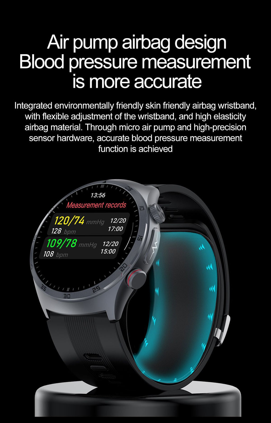 S26Air Pump Blood Pressure Smart Watch Blood Sugar Blood Oxygen Bluetooth Call Heart Rate Monitoring Air Pump Blood Pressure Watch S22