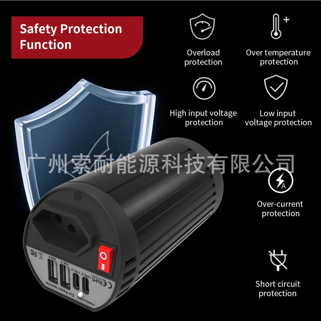 Hot Selling Car Inverter200W 12V Turn110V220V Double USB Type-C Cup Type inverter