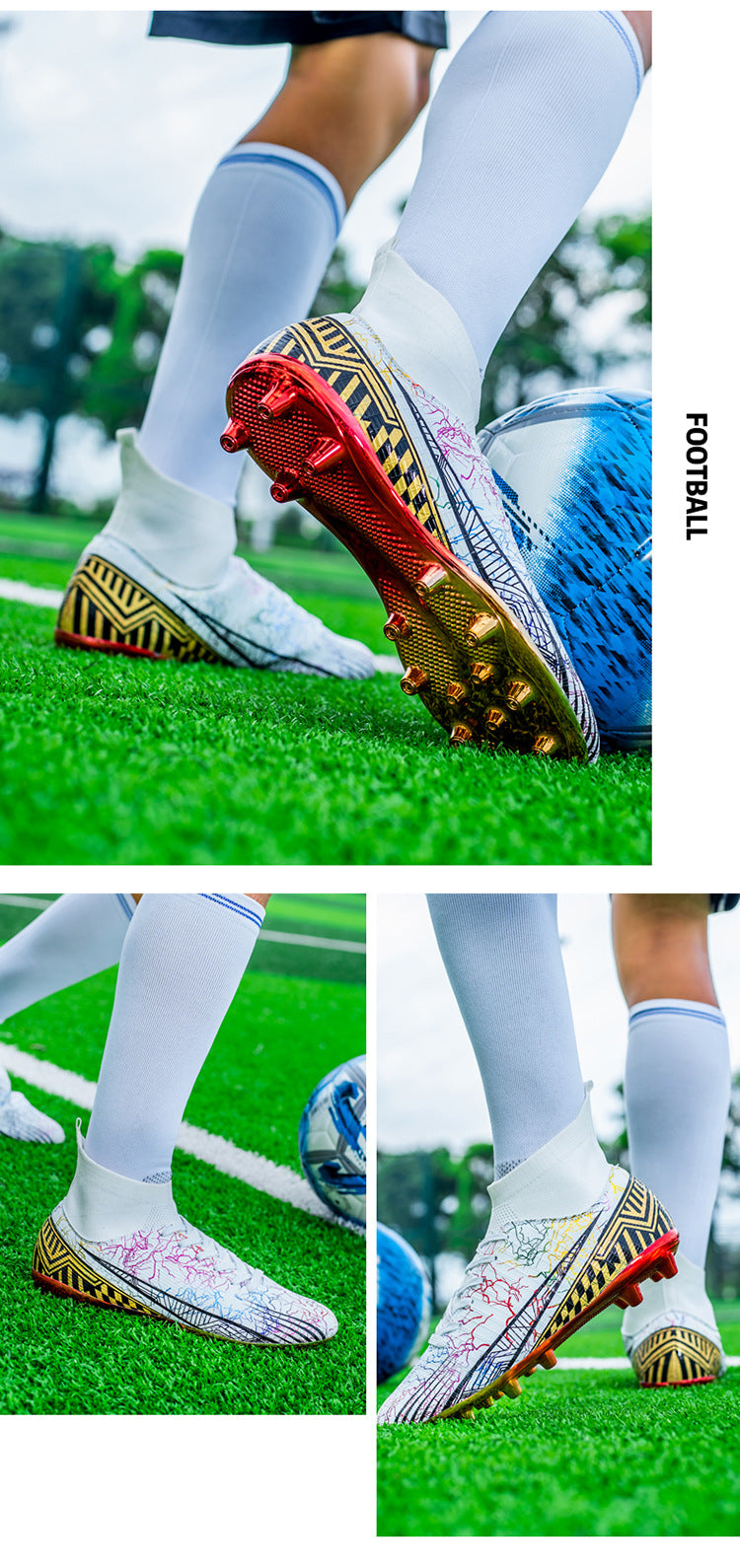Large Size Men's Soccer Shoes AG Long Spike Gold-Plated Hot Stamping Football Shoes for Youth Professional Competition Training Shoes Wholesale