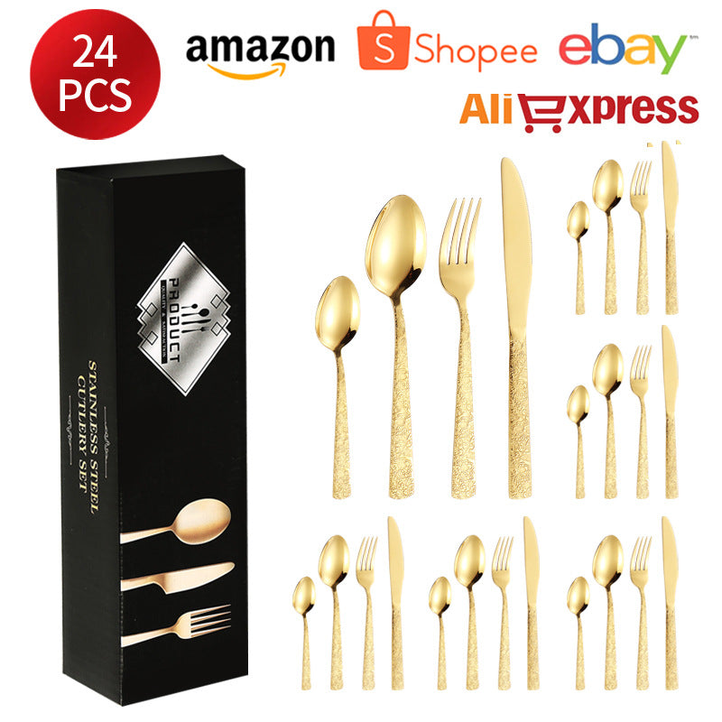 410Stainless Steel Tableware Restaurant Embossed Pattern Knife Fork Spoon24Western Steak Knife and Fork Set