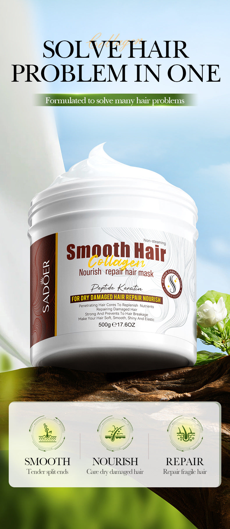 Collagen Smooth Hair Mask SADOER Nourishing and Fluffy Hair Conditioner Cross-Border Wholesale