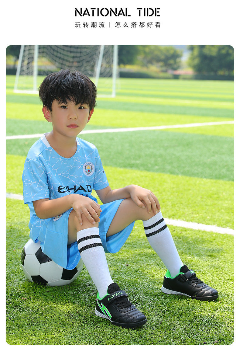 New football shoes for men and women with Velcro for children TF Broken Nail Style Youth Student Grassland Flat Training Shoes