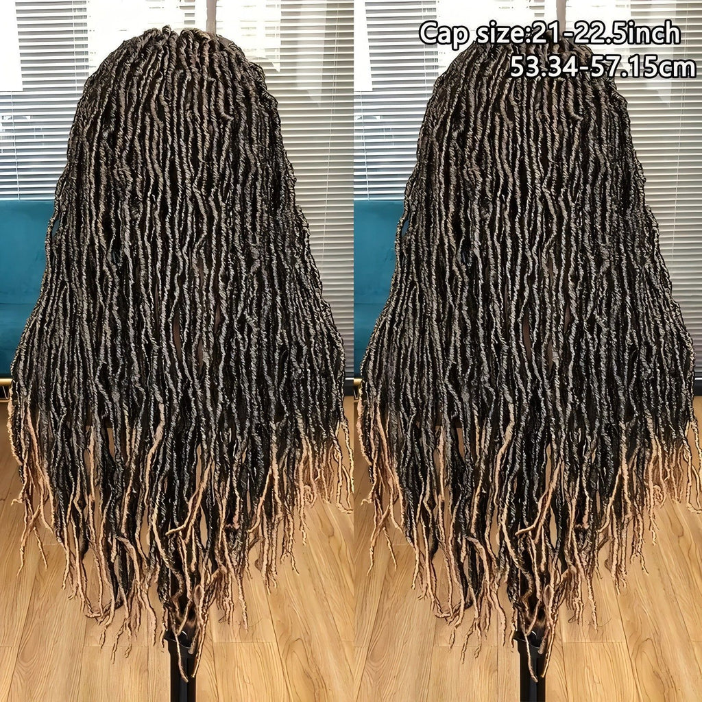 Foreign Trade Cross-Border European American African Wig Synthetic Full Lace Earthworm Curved Head Wig Faux Locs Full Lace