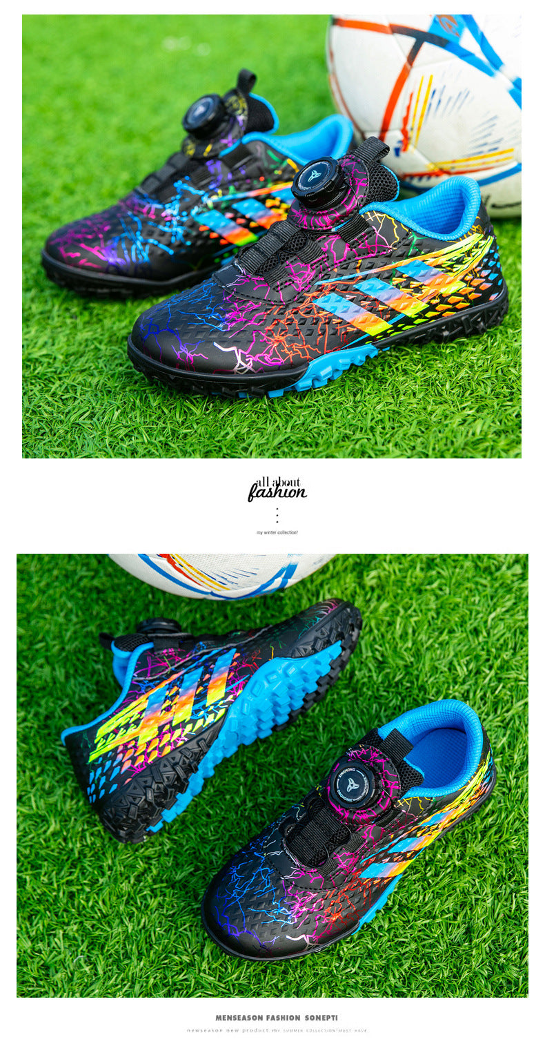 New style soccer shoes for men, women, and children with rotating buckle TF Broken Nail Style Youth Student Grassland Competition Training Shoes