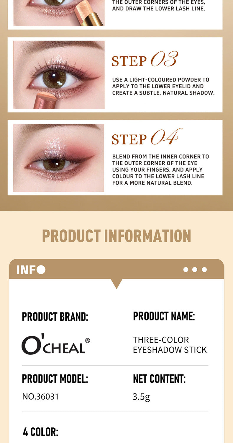 One-Stroke Gradient Lazy Three-Color Eyeshadow Stick Matte Shimmer Pearl Highlight Eyeshadow Pen