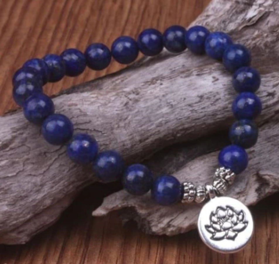 108Pink Quartz Bracelet Lotus Lucky Tree Pendant Labradorite Braided Bracelet Agate Tiger Eye Elastic Bracelet