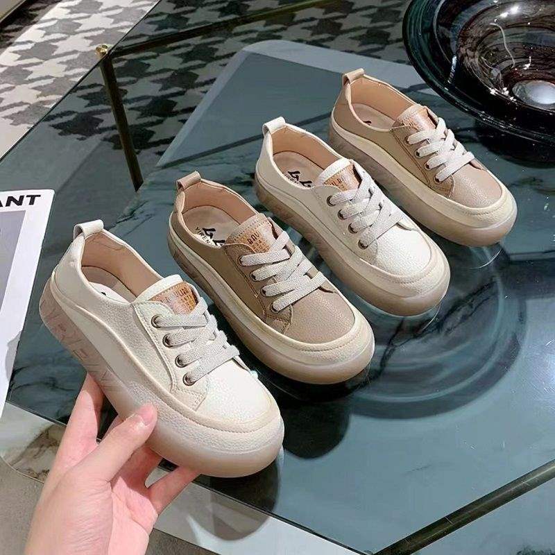 2025Autumn New Fashion Versatile Soft Sole Soft Surface Lace-up Casual White Shoes Slip-on Thick Sole Women's Single Shoes