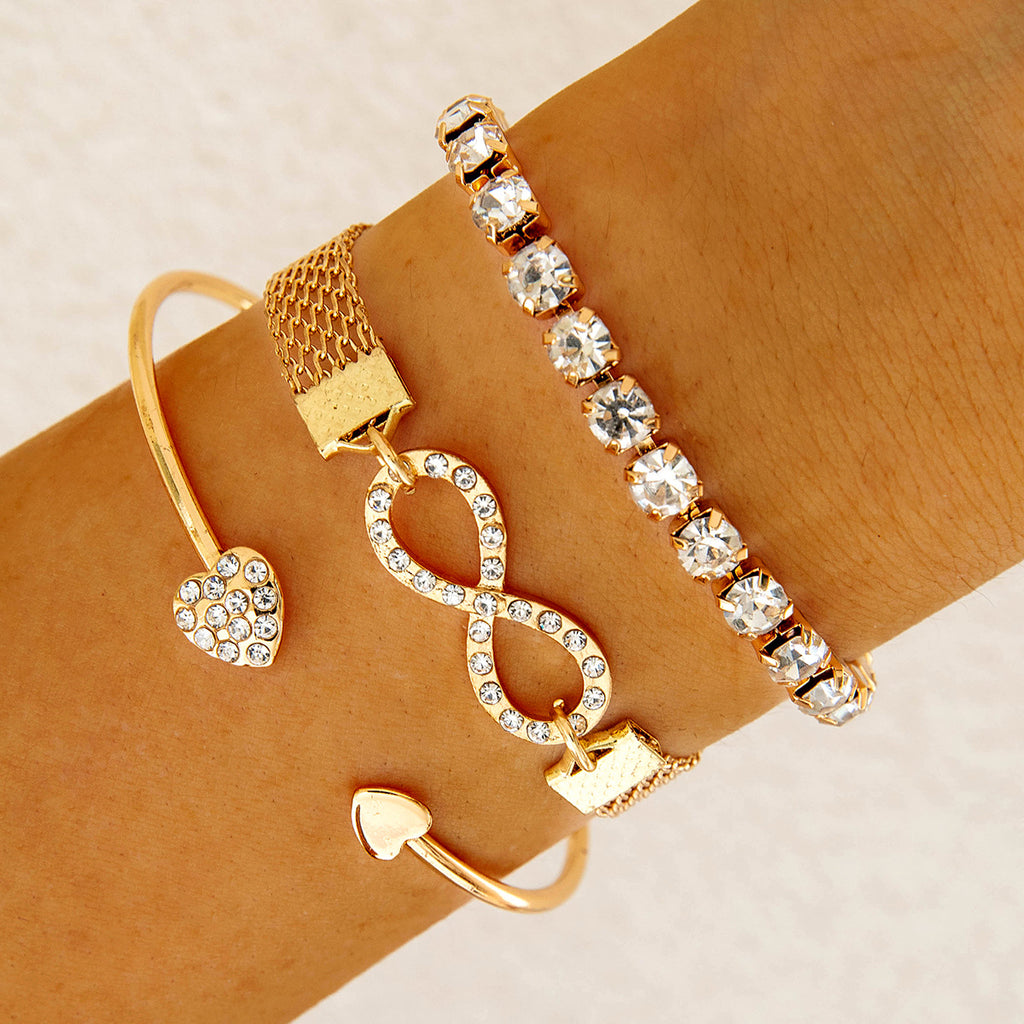 European and American Jewelry High-End Imitation Crystal Butterfly Bracelet Set Fashion Inlaid Diamond Heart Bracelet Wholesale