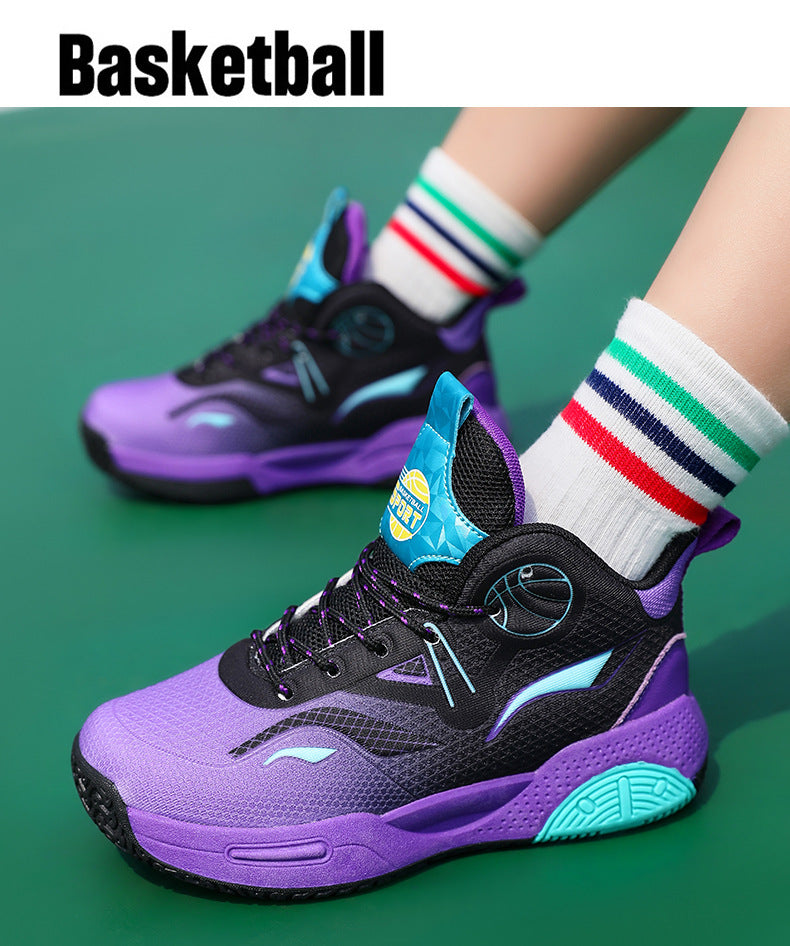 Boys' Casual Fashion Trendy Children's Shoes Non-Slip Wear-Resistant Sports Shoes for Elementary School Students Training Multi-Color Basketball Shoes