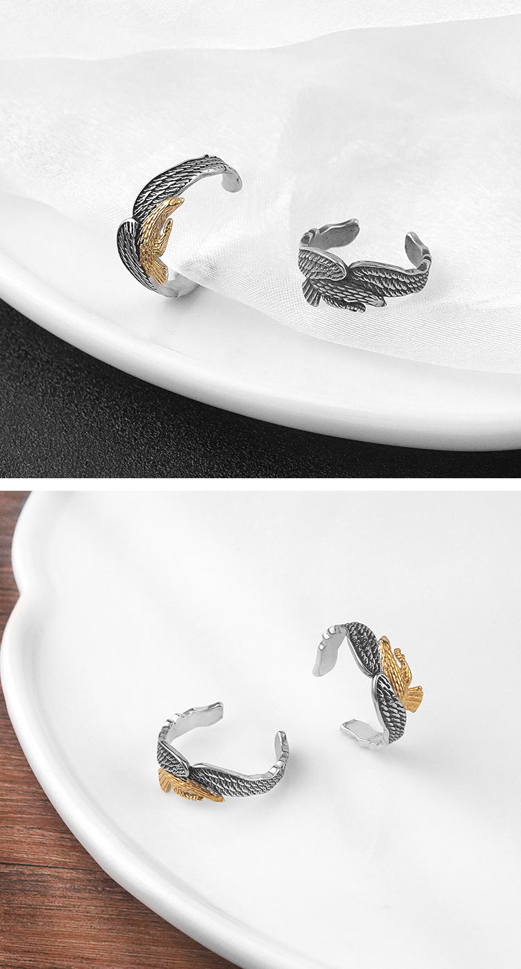 European and American Retro Electroplated gold Stainless Steel Eagle Ring Fashionable Personality Titanium Steel Open Ring