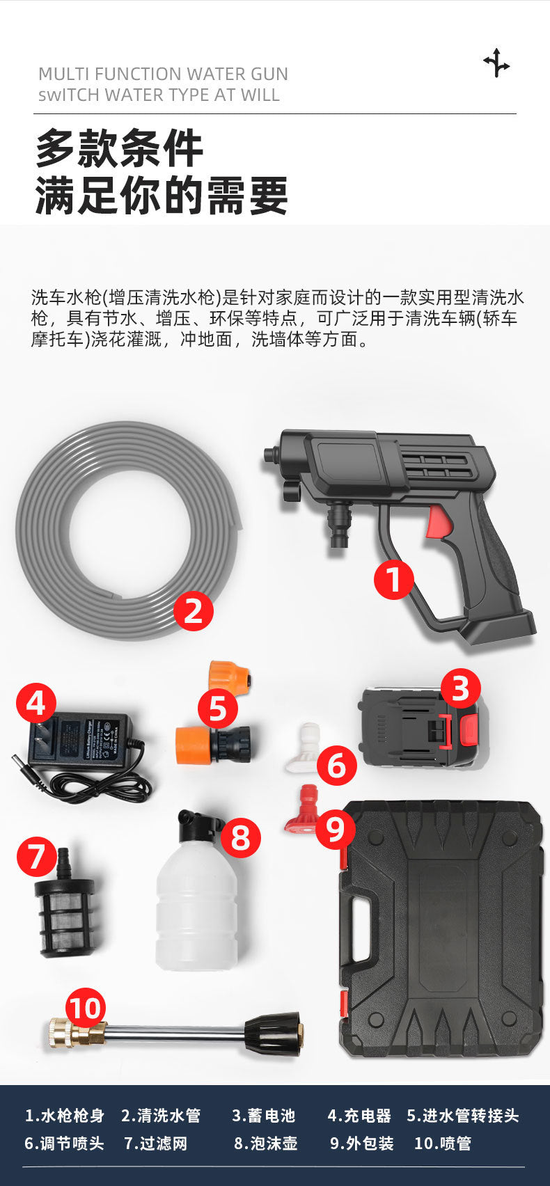 Car Wash Water Gun Household Electric Car Washer Rechargeable Car Wash Gun Watering Flowers Lithium Battery Wireless High Pressure Water Gun Factory Direct Sales