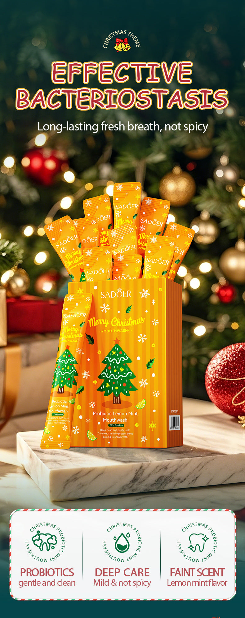 Full English Christmas Probiotic Mouthwash SADOER Green Lemon Mint Oral Cleanser  Wholesale
