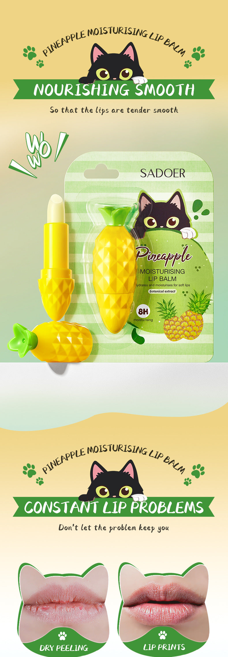 Pineapple Lip Balm SADOER Autumn and winter moisturizing lip balm wholesale for cross-border trade