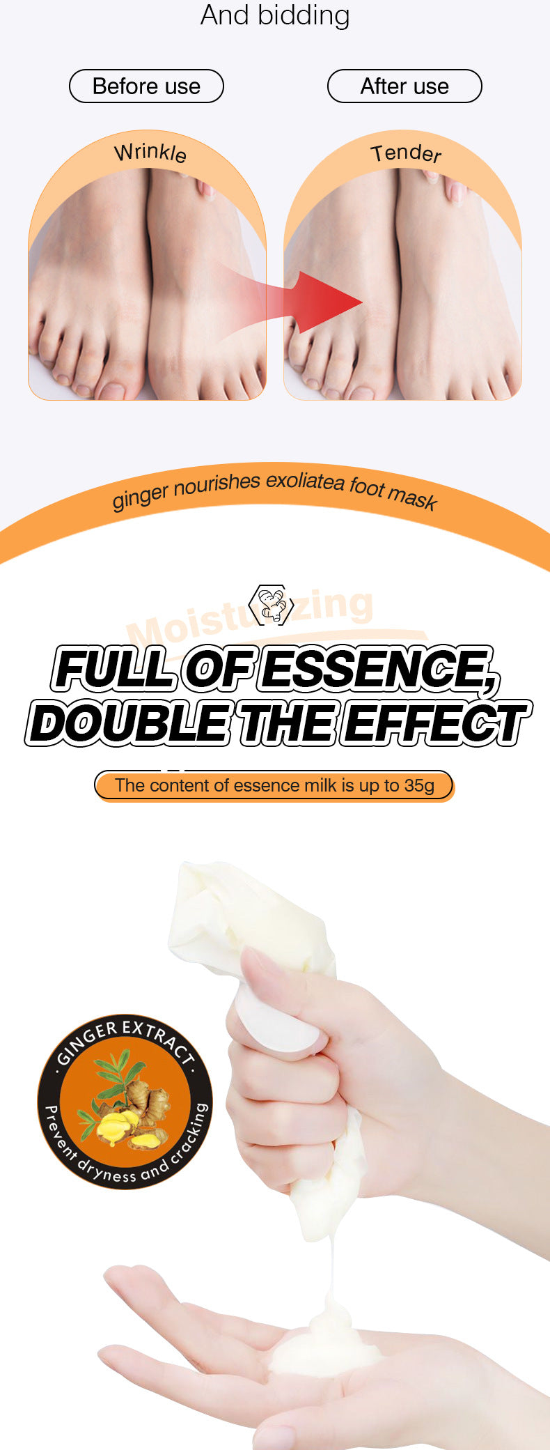 Ginger Foot Mask35g ZOZU Moisturizing, rejuvenating, and nourishing foot mask for cross-border foreign trade wholesale