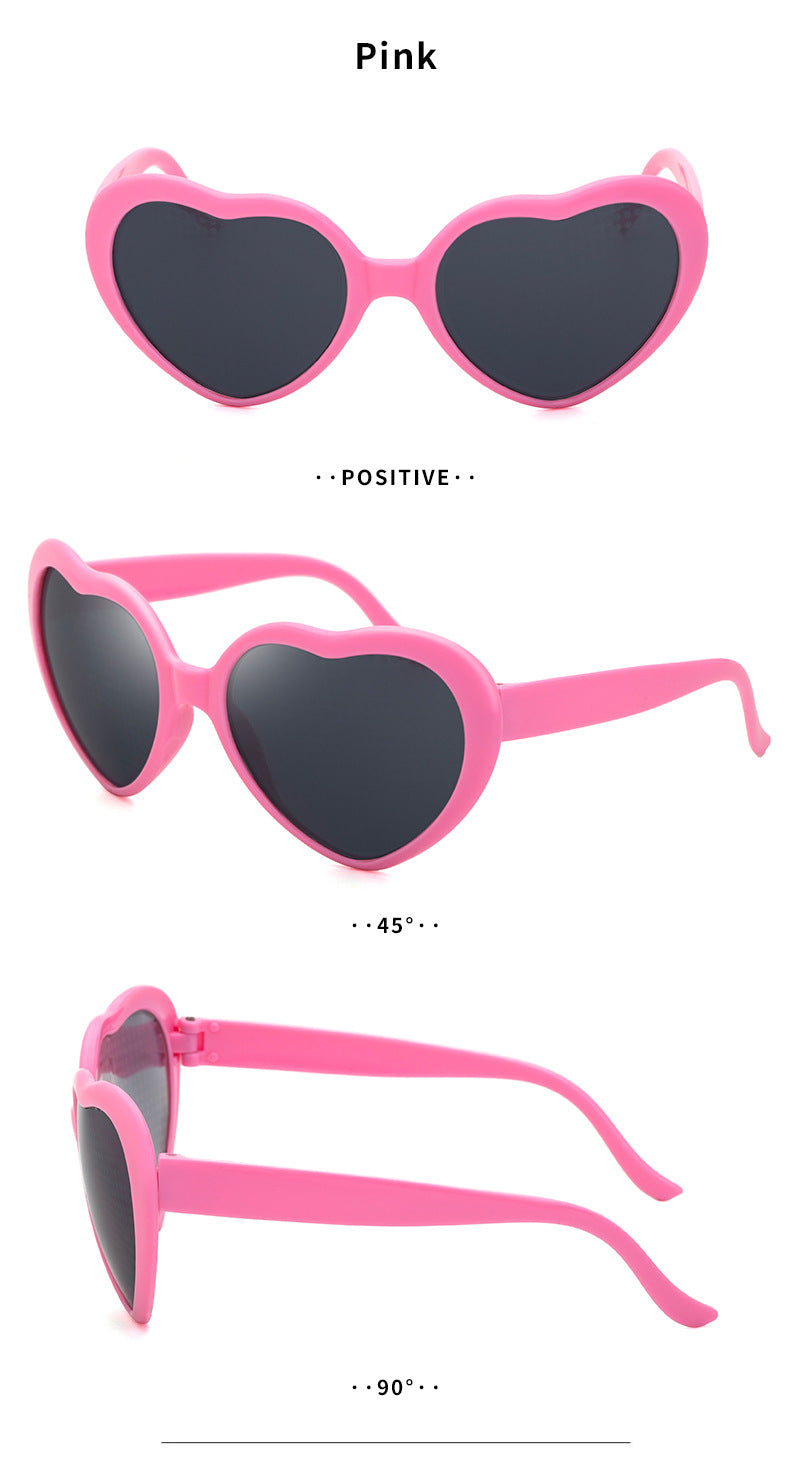 Light Changing Heart Romantic Glasses Night Internet Celebrity Same Style Sunglasses Trendy Heart Sunglasses Stage Performance