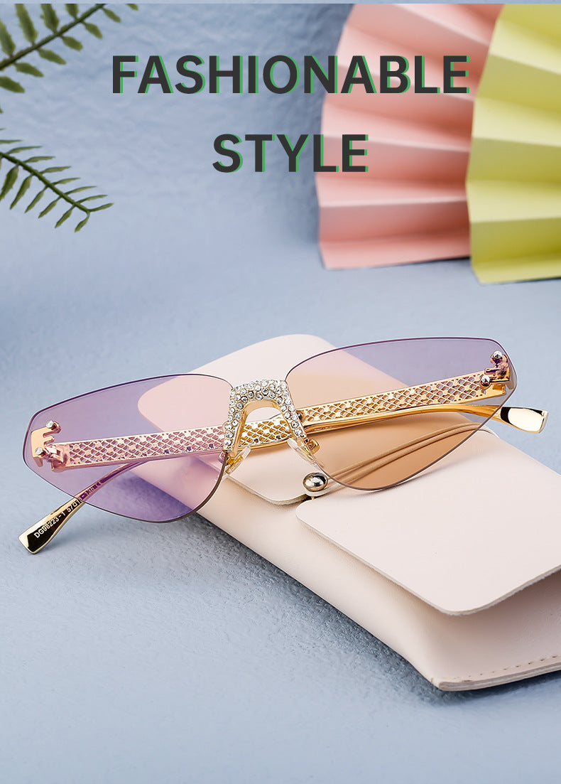 New European and American Fashion Frameless Sunglasses with Rhinestones for Women Outdoor Street Style Sunglasses Women Sun Protection Wholesale shades