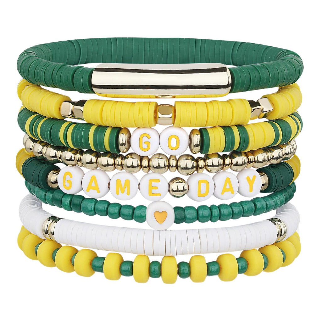 Game Day Soft Clay Bracelet Set Multi-layer Stackable Elastic Bracelet Super Bowl Game Day Football Bracelet