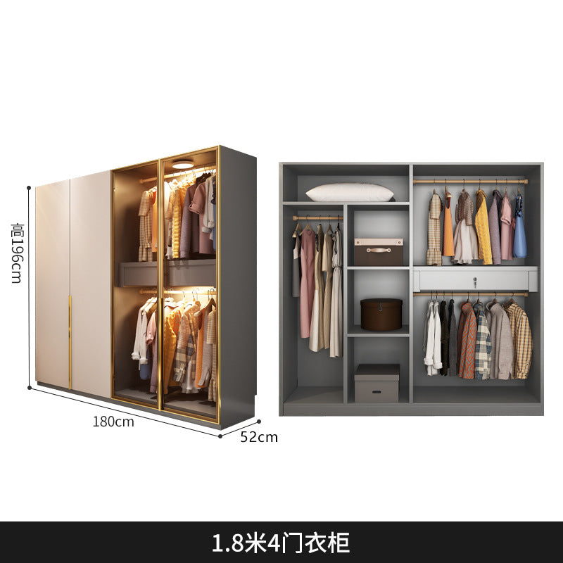 Light Luxury Glass Door Wardrobe Modern Home Bedroom Cloakroom Custom Processing Assembly Wardrobe Storage Large Wardrobe