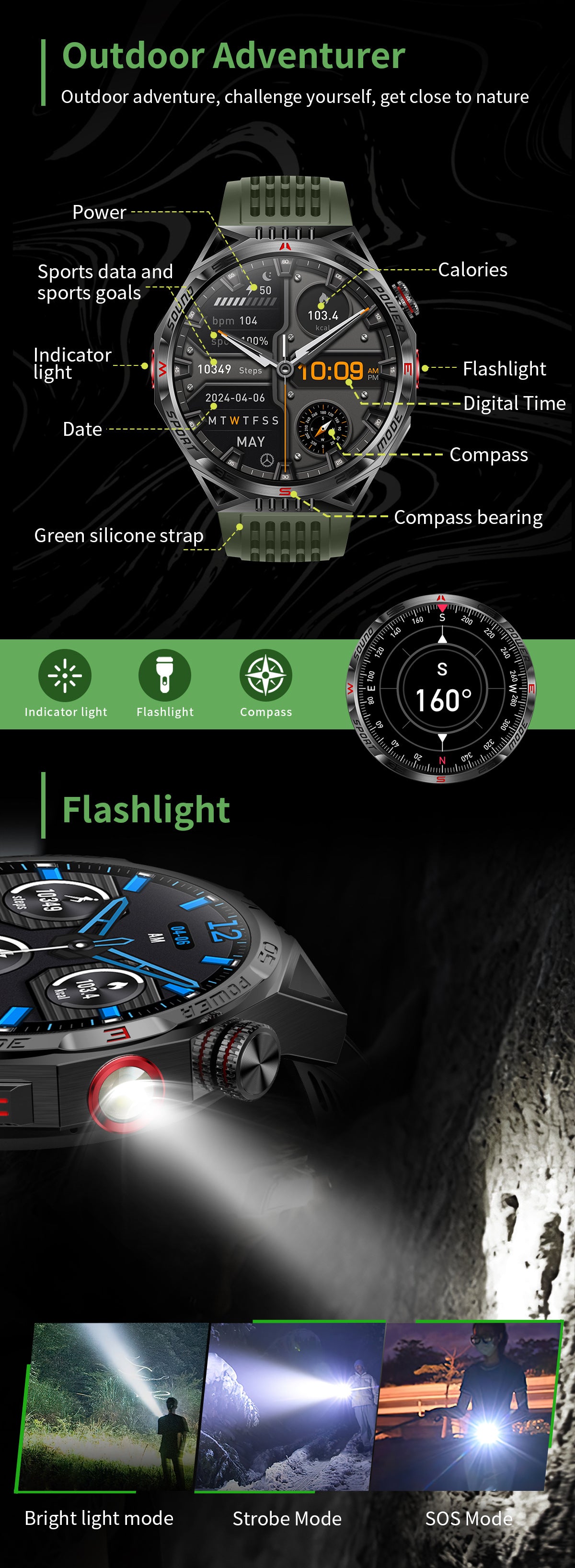 HT28Smart Watch Bluetooth Call True Heart Rate Step Sleep Breathing Training Deep Waterproof Flashlight Sports